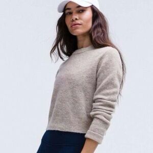 lululemon athletica Heathered Tan Cropped Alpaca-Wool Crew Sweater